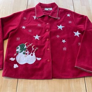 Vintage Red Snowman Holiday Christmas Wool Blend Shacket Jacket XL